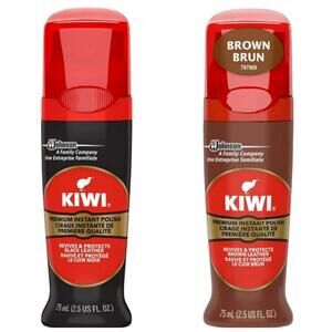Kiwi Premium Instant Shoe Polish Bundle Black & Brown 2.5oz Each Leather Care